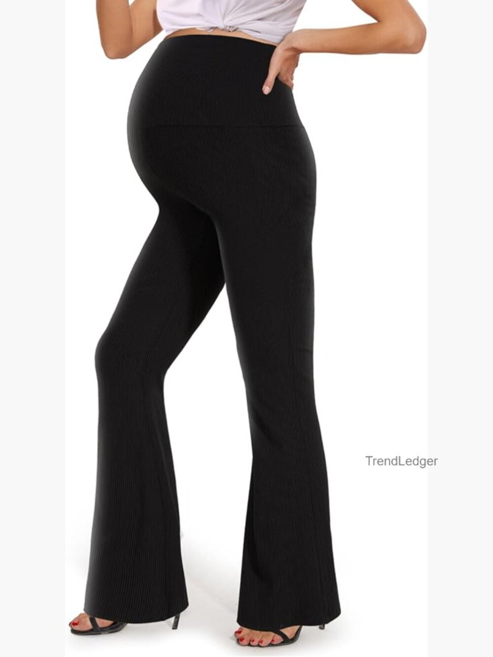 Maternity Flare Leggings High Waisted Ribbed Yoga Work Pants